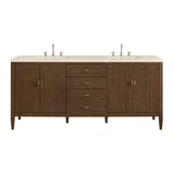 Myrrin 72" Double Vanity, Mid Century Walnut w/ 3 CM Eternal Marfil Silestone Top