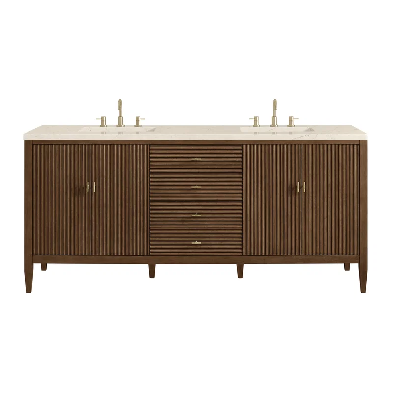 Myrrin 72" Double Vanity, Mid Century Walnut w/ 3 CM Eternal Marfil Silestone Top