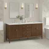 Myrrin 72" Double Vanity, Mid Century Walnut w/ 3 CM Ethereal Noctis Silestone Top