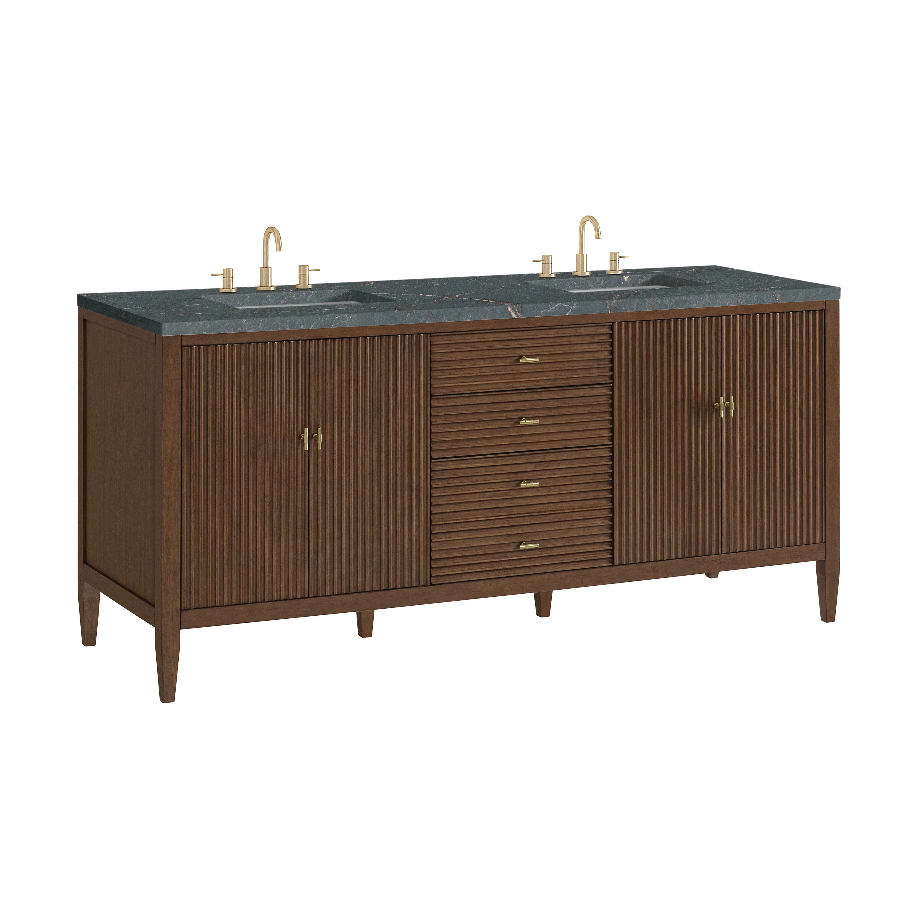 Myrrin 72" Double Vanity, Mid Century Walnut w/ 3 CM Parisien Bleu Silestone Top