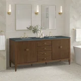 Myrrin 72" Double Vanity, Mid Century Walnut w/ 3 CM Parisien Bleu Silestone Top