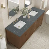 Myrrin 72" Double Vanity, Mid Century Walnut w/ 3 CM Parisien Bleu Silestone Top