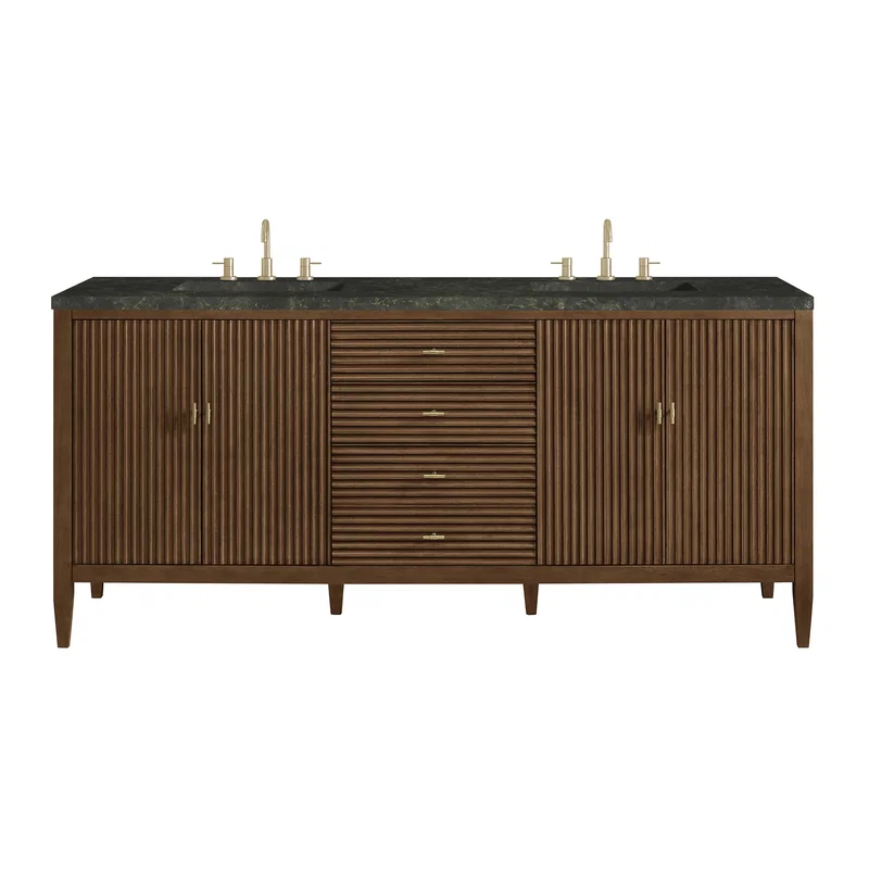 Myrrin 72" Vanity, Mid Century Walnut, w/ 3 CM Phantome Eclos Top