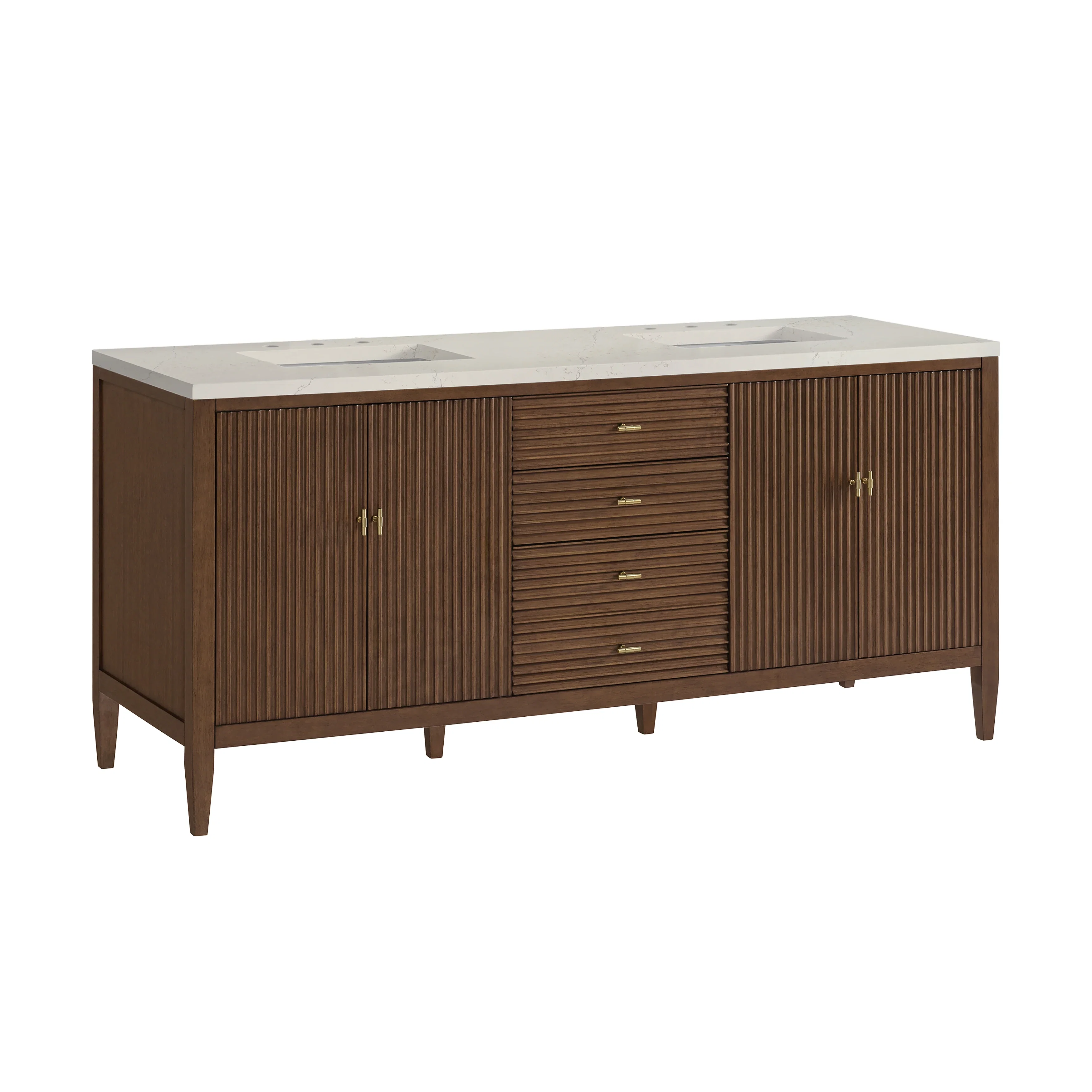 Myrrin 72" Vanity, Mid Century Walnut, w/ 3 CM Siberian Silestone Top