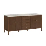 Myrrin 72" Vanity, Mid Century Walnut, w/ 3 CM Siberian Silestone Top