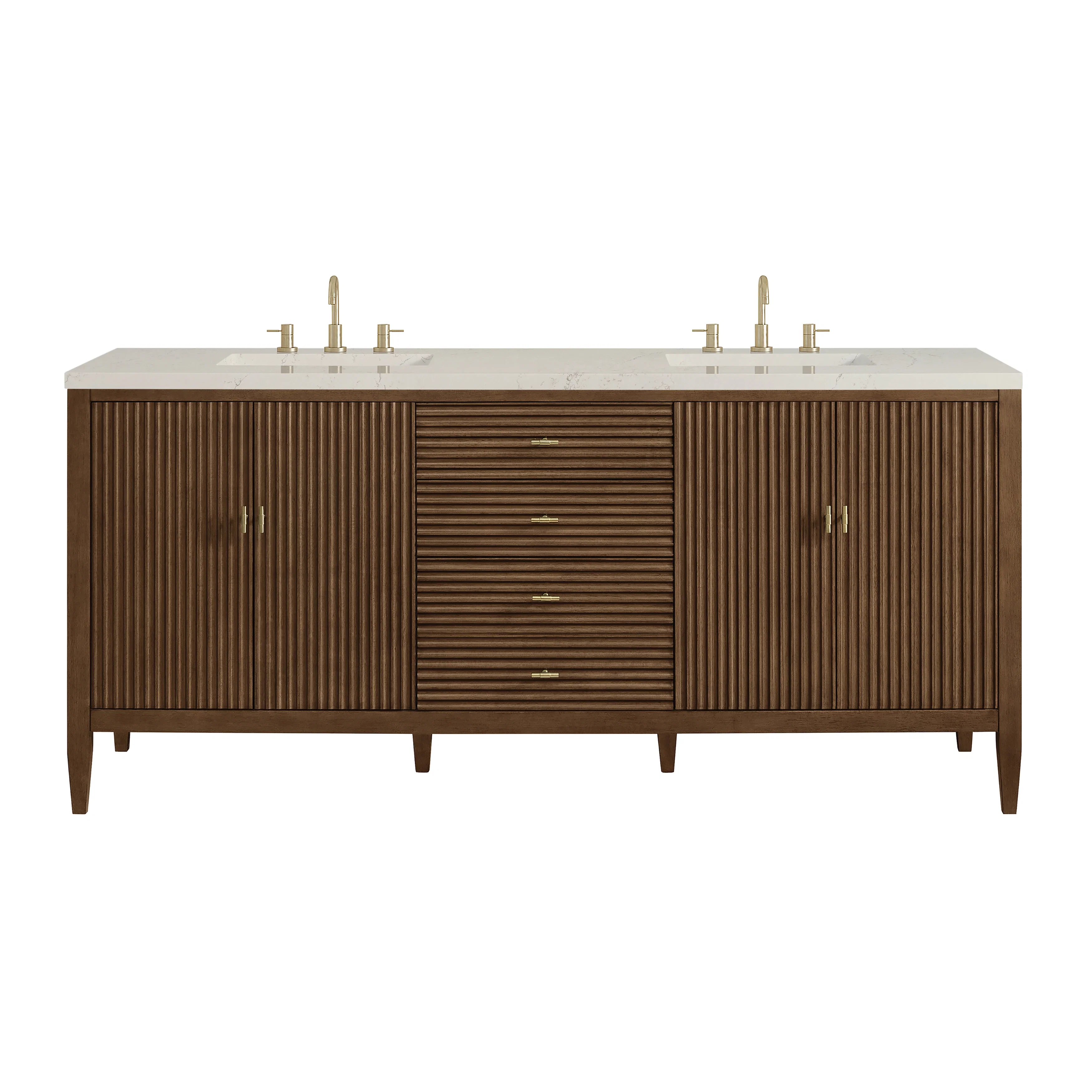 Myrrin 72" Vanity, Mid Century Walnut, w/ 3 CM Siberian Silestone Top