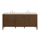 Myrrin 72" Vanity, Mid Century Walnut, w/ 3 CM Siberian Silestone Top