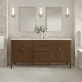 Myrrin 72" Vanity, Mid Century Walnut, w/ 3 CM Siberian Silestone Top