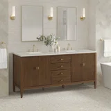 Myrrin 72" Vanity, Mid Century Walnut, w/ 3 CM Siberian Silestone Top