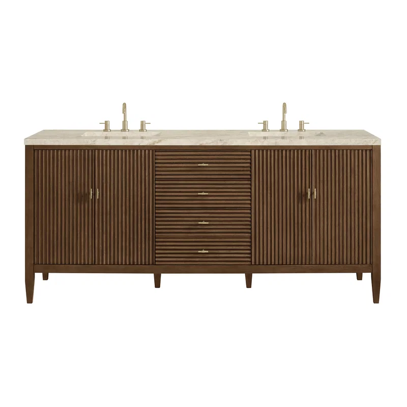 Myrrin 72" Vanity, Mid Century Walnut, w/ 3 CM Tajnar Eclos Top