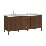 Myrrin 72" Double Vanity, Mid Century Walnut w/ 3 CM Victorian Silver Silestone Top