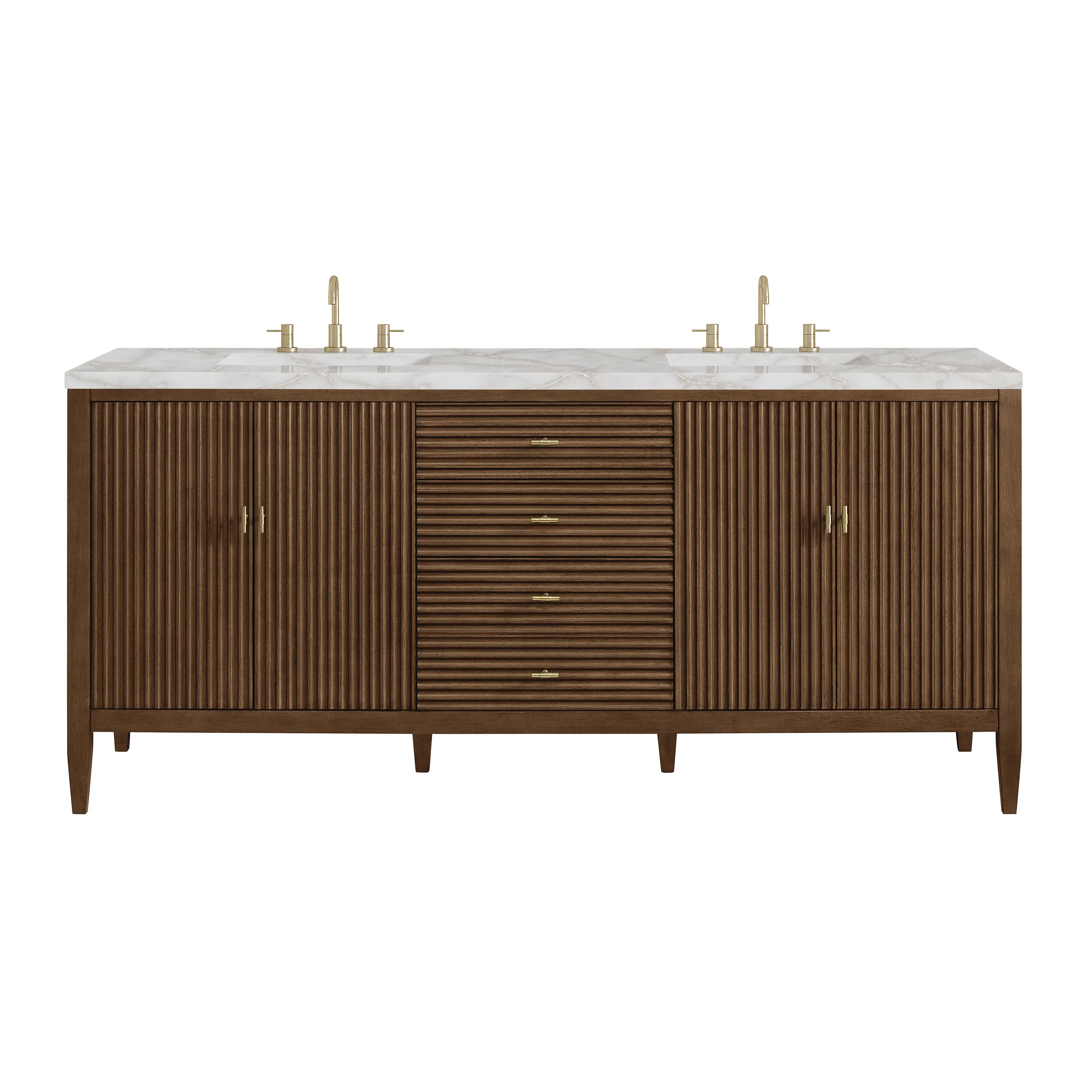 Myrrin 72" Double Vanity, Mid Century Walnut w/ 3 CM Victorian Silver Silestone Top