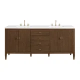Myrrin 72" Double Vanity, Mid Century Walnut w/ 3 CM White Zeus Silestone Top