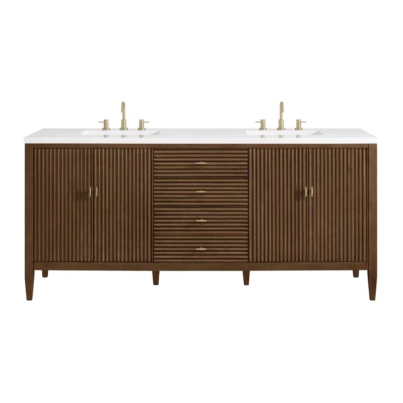 Myrrin 72" Double Vanity, Mid Century Walnut w/ 3 CM White Zeus Silestone Top