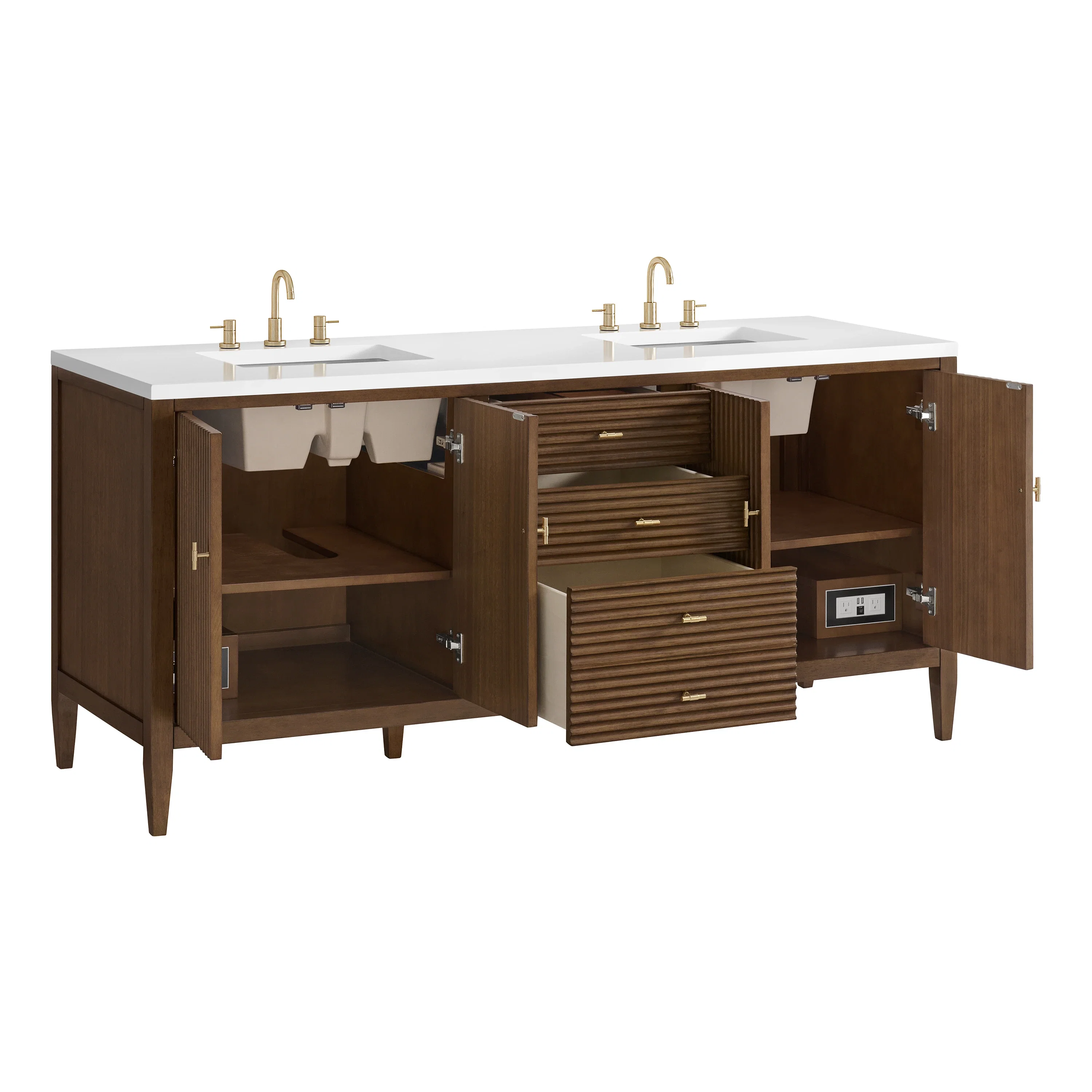 Myrrin 72" Double Vanity, Mid Century Walnut w/ 3 CM White Zeus Silestone Top