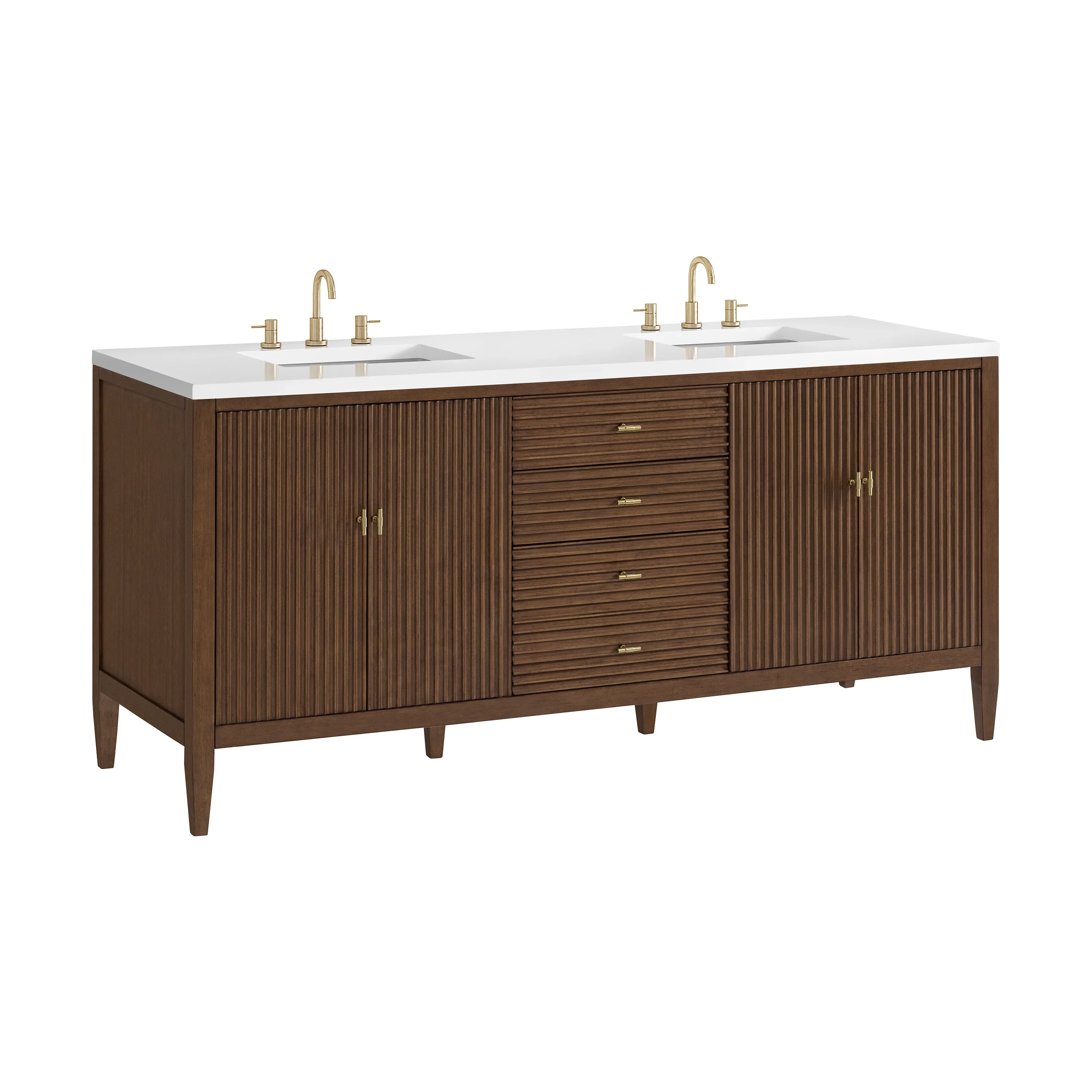 Myrrin 72" Double Vanity, Mid Century Walnut w/ 3 CM White Zeus Silestone Top