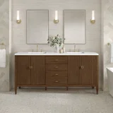 Myrrin 72" Double Vanity, Mid Century Walnut w/ 3 CM White Zeus Silestone Top