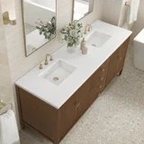 Myrrin 72" Double Vanity, Mid Century Walnut w/ 3 CM White Zeus Silestone Top