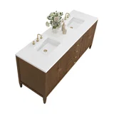 Myrrin 72" Double Vanity, Mid Century Walnut w/ 3 CM White Zeus Silestone Top