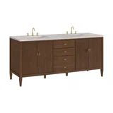 Myrrin 72" Double Vanity, Mid Century Walnut w/ 3 CM Eternal Jasmine Pearl Silestone Top w/FreePower Wireless Charger