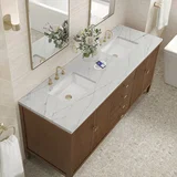 Myrrin 72" Double Vanity, Mid Century Walnut w/ 3 CM Ethereal Noctis Silestone Top w/FreePower Wireless Charger