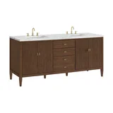 Myrrin 72" Double Vanity, Mid Century Walnut w/ 3 CM Ethereal Noctis Silestone Top w/FreePower Wireless Charger
