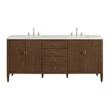 Myrrin 72" Double Vanity, Mid Century Walnut w/ 3 CM Ethereal Noctis Silestone Top w/FreePower Wireless Charger