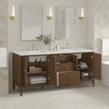 Myrrin 72" Double Vanity, Mid Century Walnut w/ 3 CM Ethereal Noctis Silestone Top w/FreePower Wireless Charger