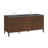 Myrrin 72" Double Vanity, Mid Century Walnut w/ 3 CM Parisien Bleu Silestone Top w/FreePower Wireless Charger
