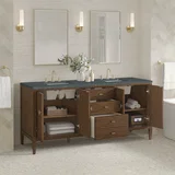 Myrrin 72" Double Vanity, Mid Century Walnut w/ 3 CM Parisien Bleu Silestone Top w/FreePower Wireless Charger