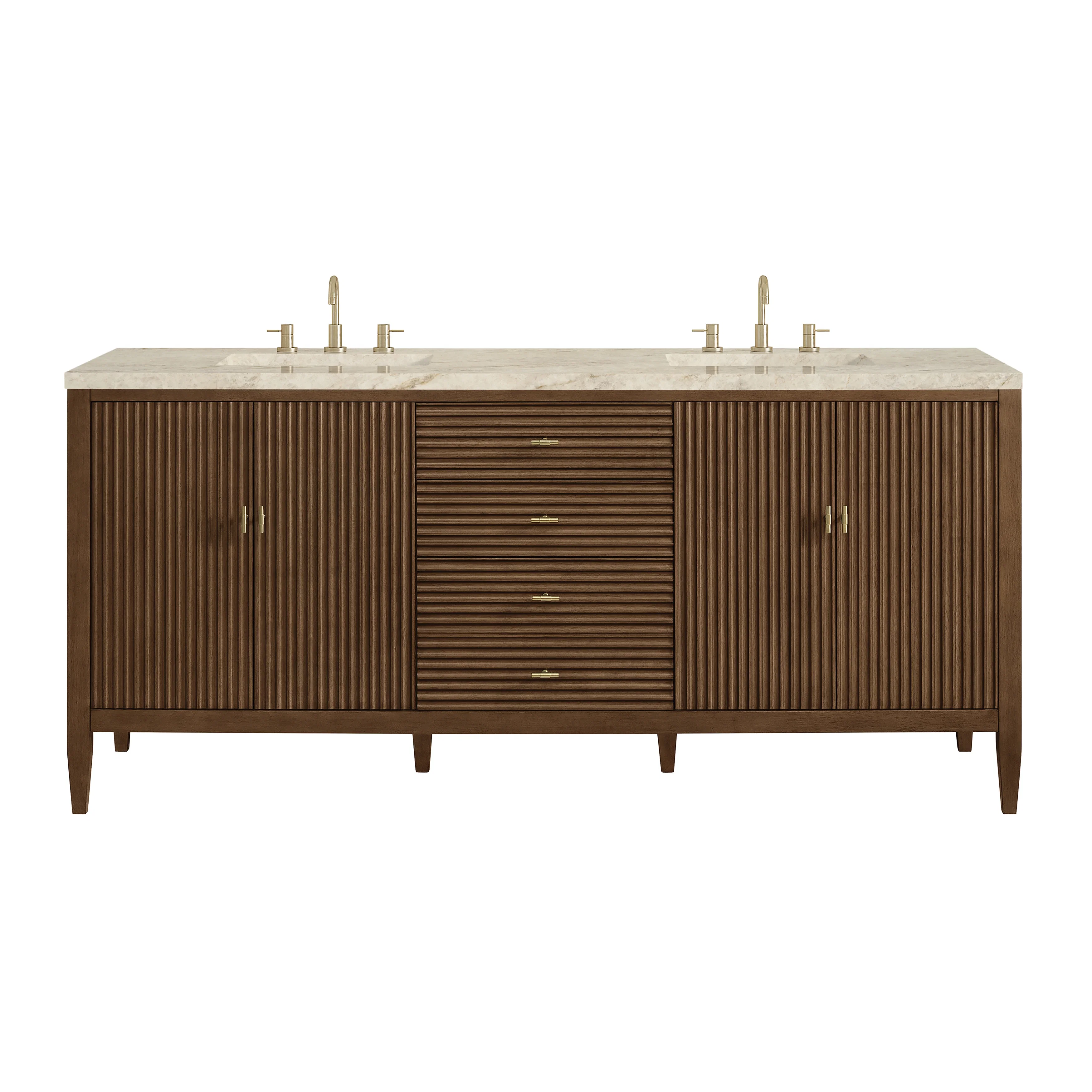 Myrrin 72" Vanity, Mid Century Walnut, w/ 3 CM Tajnar Eclos Top w/FreePower Wireless Charger