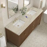 Myrrin 72" Vanity, Mid Century Walnut, w/ 3 CM Tajnar Eclos Top w/FreePower Wireless Charger