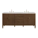 Myrrin 72" Double Vanity, Mid Century Walnut w/ 3 CM Victorian Silver Silestone Top w/FreePower Wireless Charger
