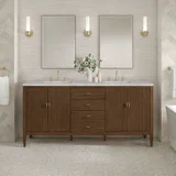 Myrrin 72" Double Vanity, Mid Century Walnut w/ 3 CM Victorian Silver Silestone Top w/FreePower Wireless Charger