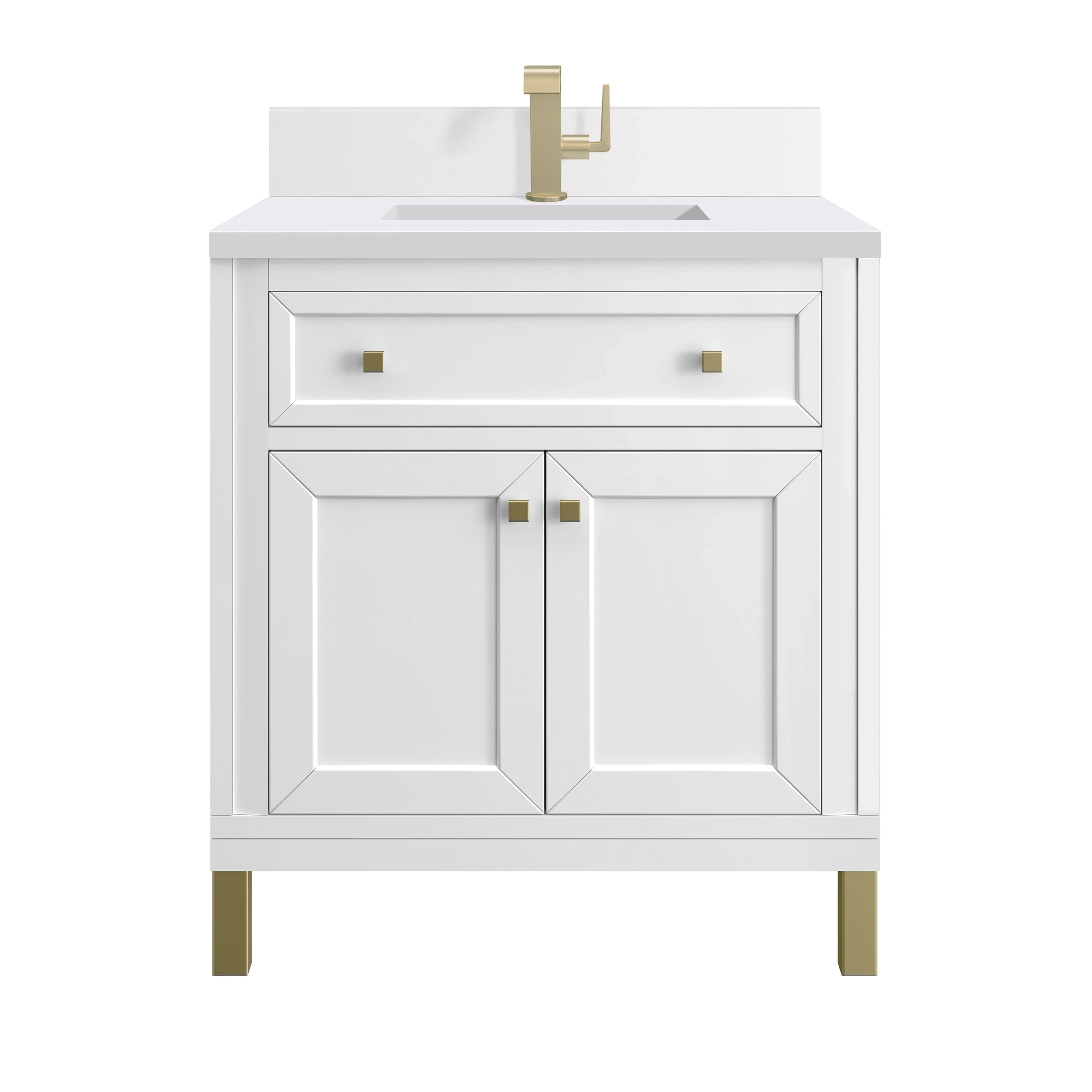 Chicago 30" Single Vanity, Glossy White, w/ Single Hole 3CM White Zeus Silestone® Top & Backsplash