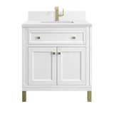 Chicago 30" Single Vanity, Glossy White, w/ Single Hole 3CM White Zeus Silestone® Top & Backsplash