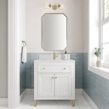 Chicago 30" Single Vanity, Glossy White, w/ Single Hole 3CM White Zeus Silestone® Top & Backsplash