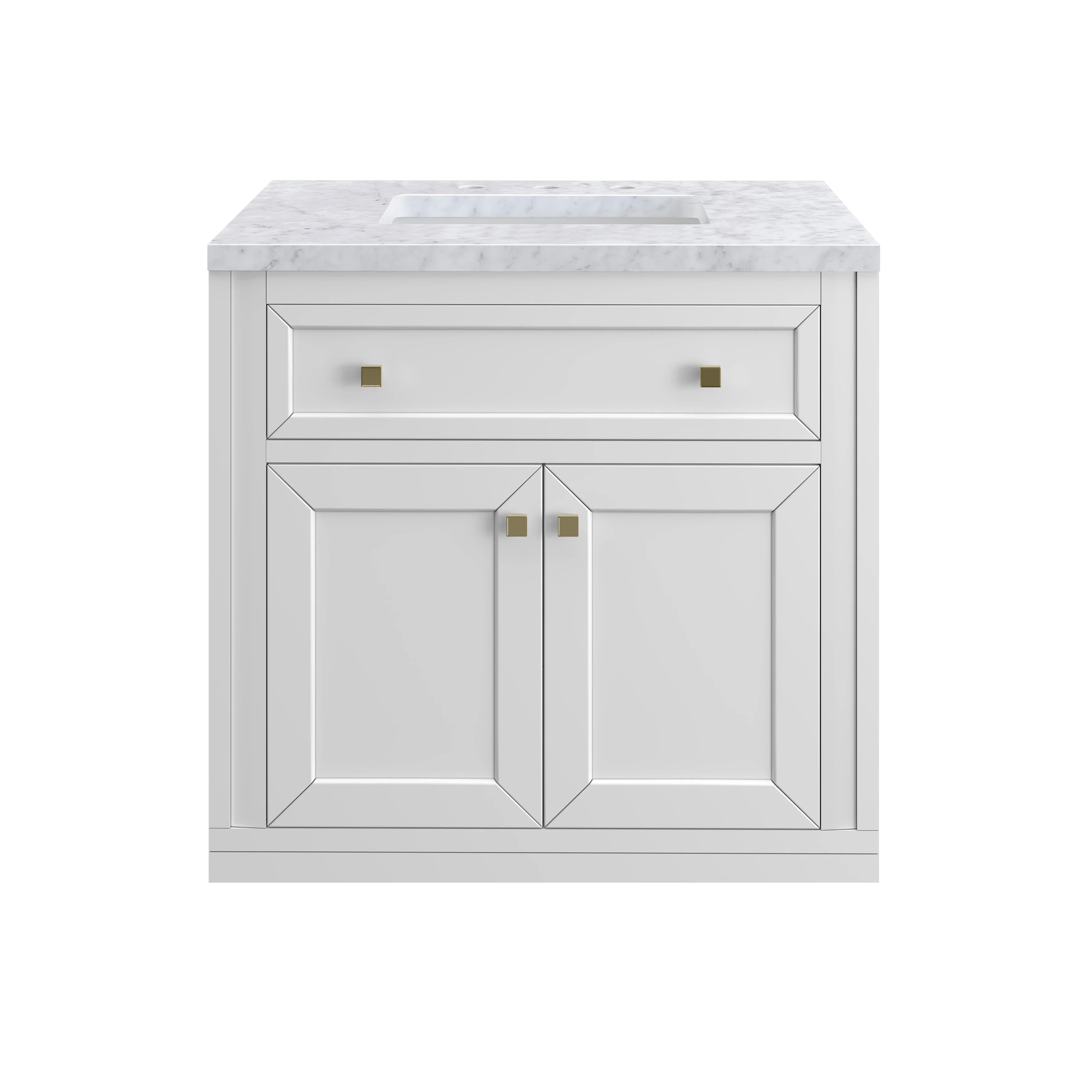 Chicago 30" Single Vanity, Glossy White, w/ 3 CM Carrara Marble Top
