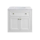 Chicago 30" Single Vanity, Glossy White, w/ 3 CM Carrara Marble Top