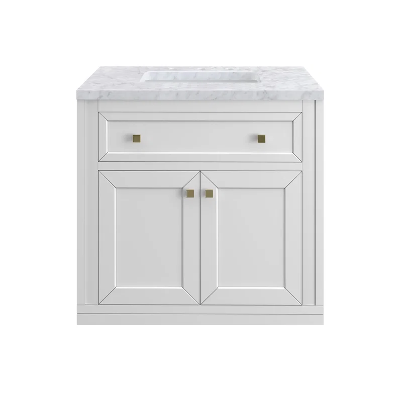 Chicago 30" Single Vanity, Glossy White, w/ 3 CM Carrara Marble Top