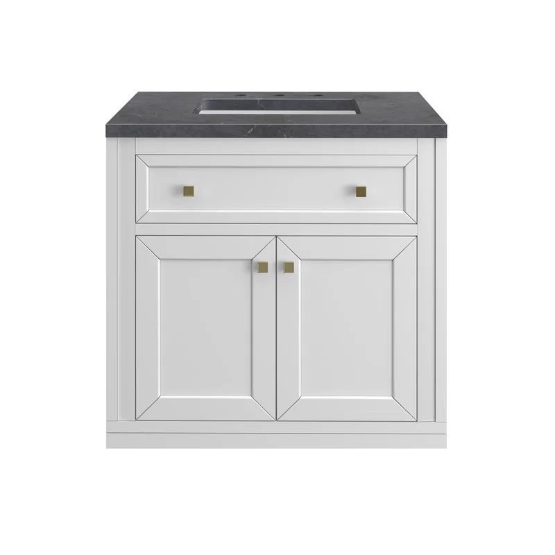 Chicago 30" Single Vanity, Glossy White, w/ 3 CM Charcoal Soapstone Silestone® Top