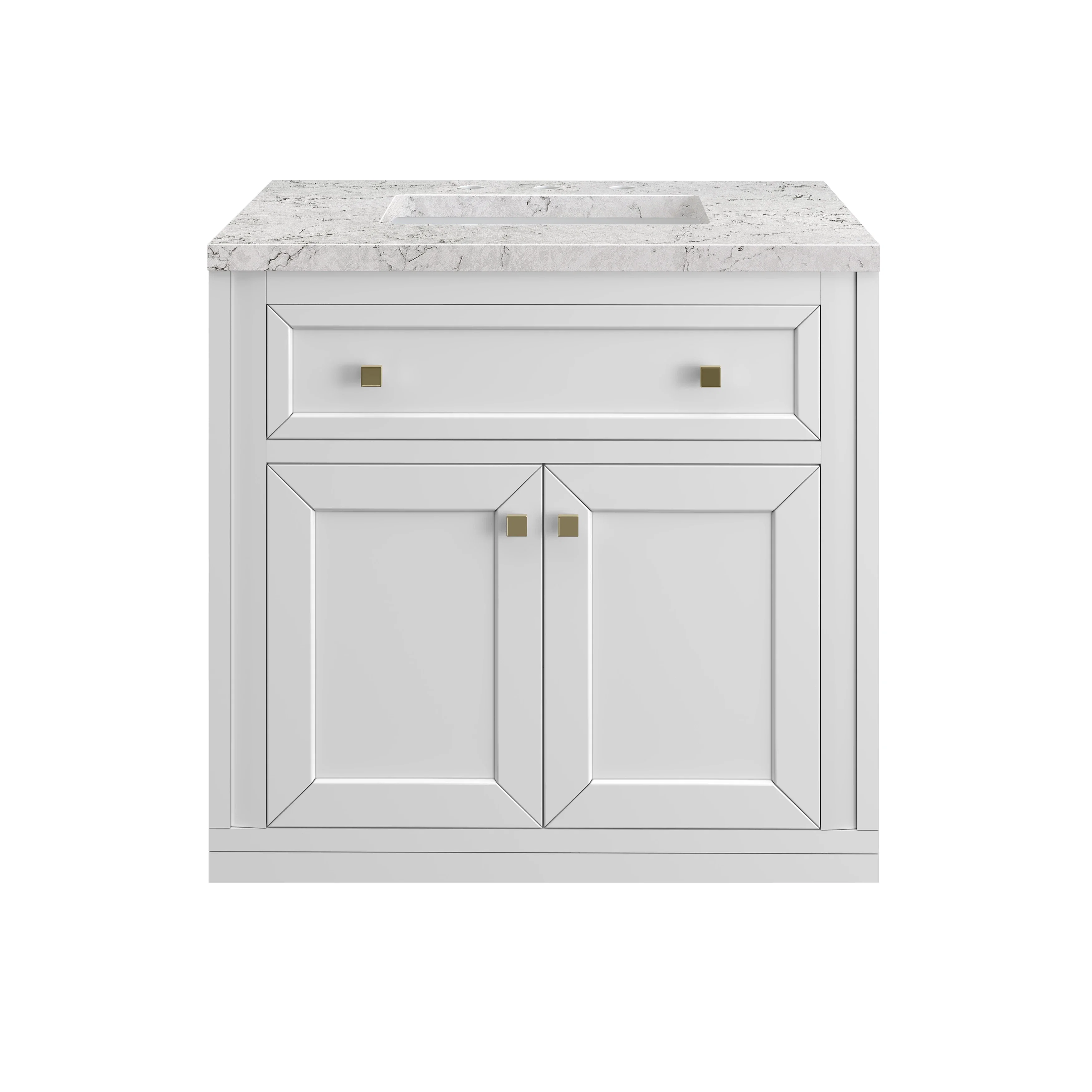 Chicago 30" Single Vanity, Glossy White, w/ 3 CM Eternal Jasmine Pearl Silestone® Top