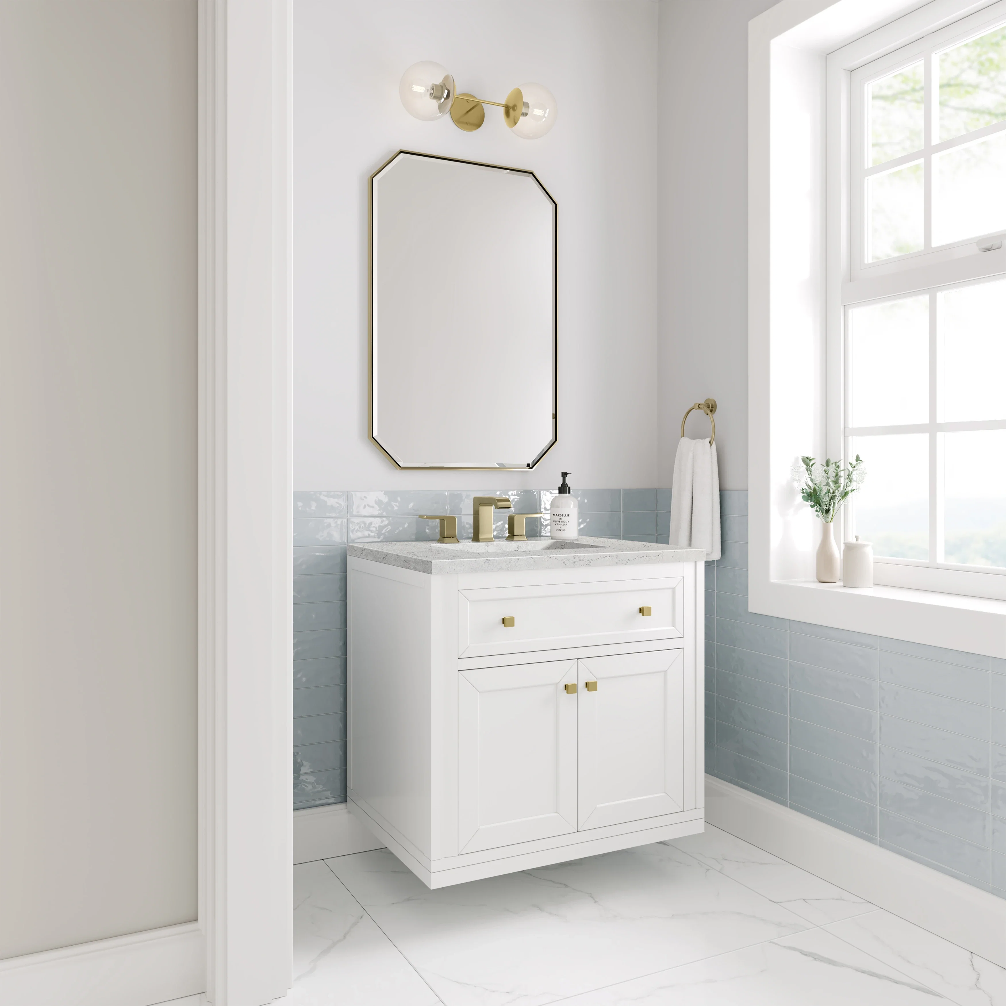 Chicago 30" Single Vanity, Glossy White, w/ 3 CM Eternal Jasmine Pearl Silestone® Top