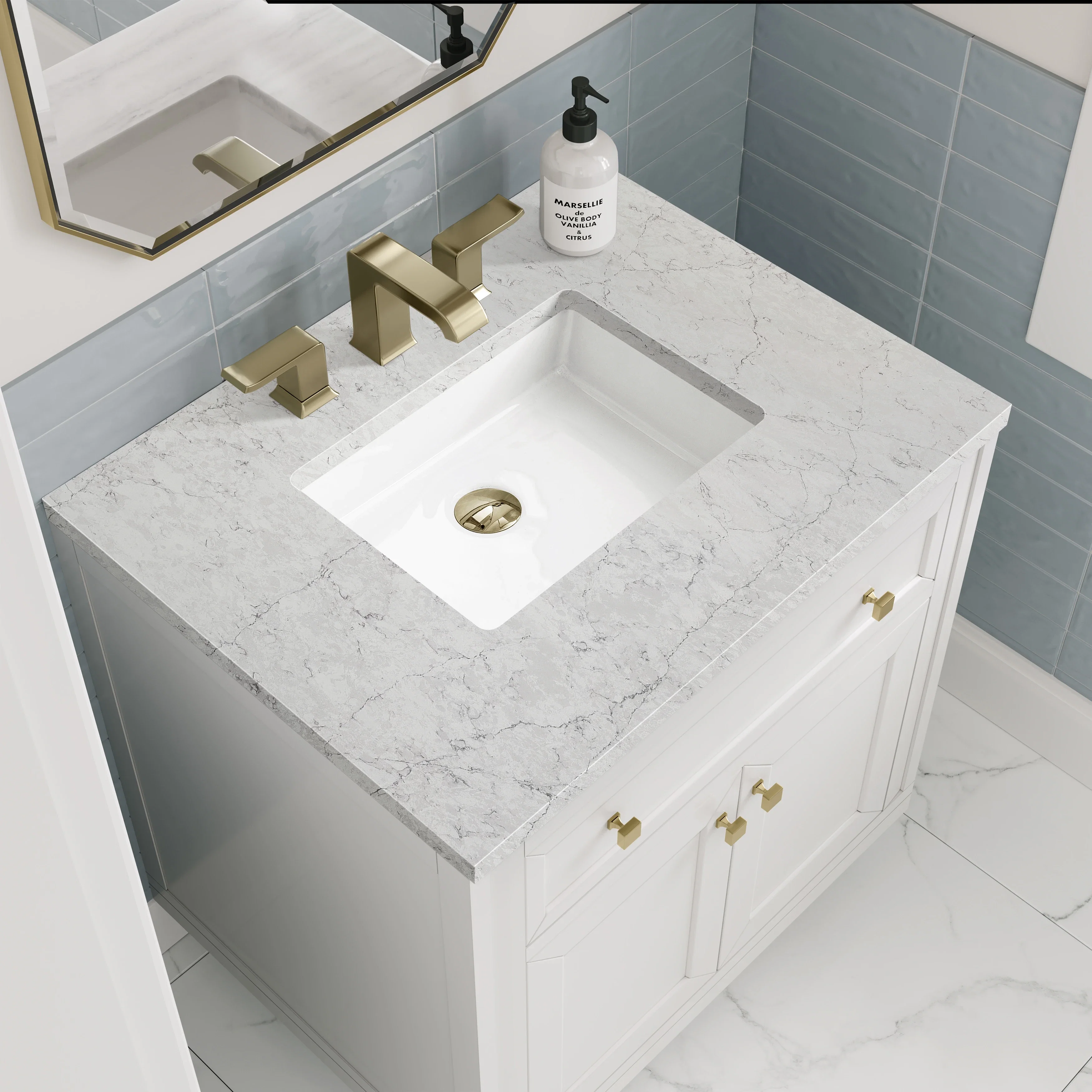 Chicago 30" Single Vanity, Glossy White, w/ 3 CM Eternal Jasmine Pearl Silestone® Top