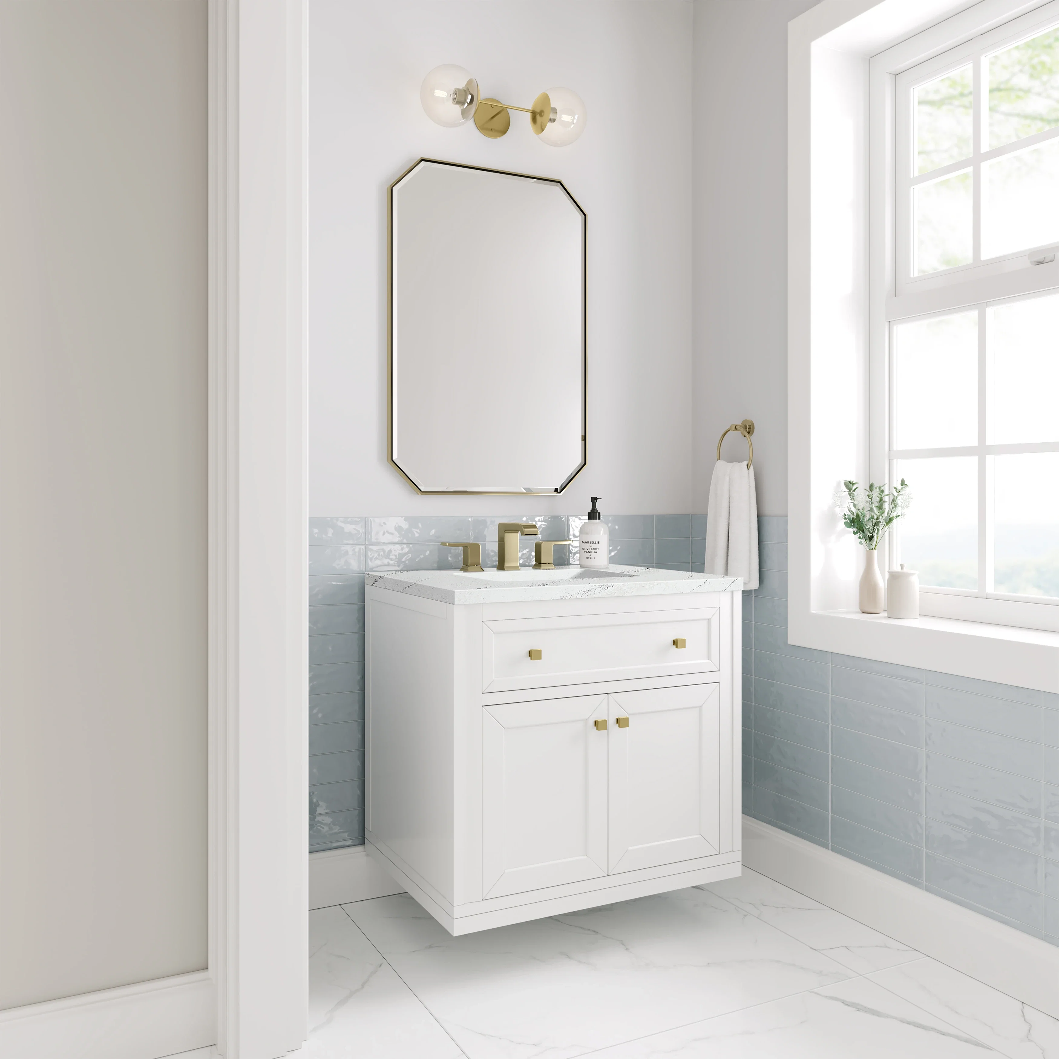 Chicago 30" Single Vanity, Glossy White, w/ 3 CM Ethereal Noctis Silestone® Top