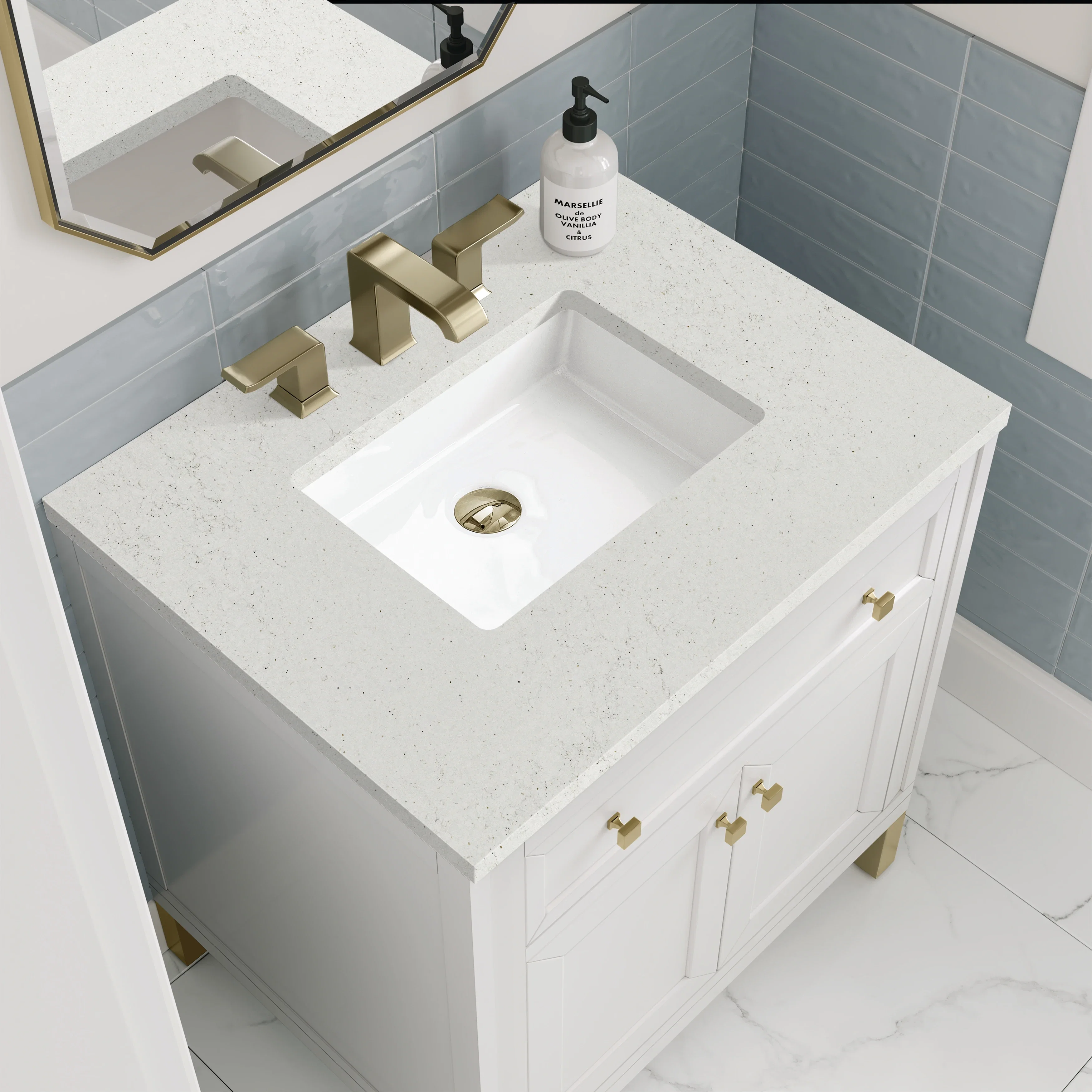 Chicago 30" Single Vanity, Glossy White, w/ 3 CM Lime Delight Silestone® Top