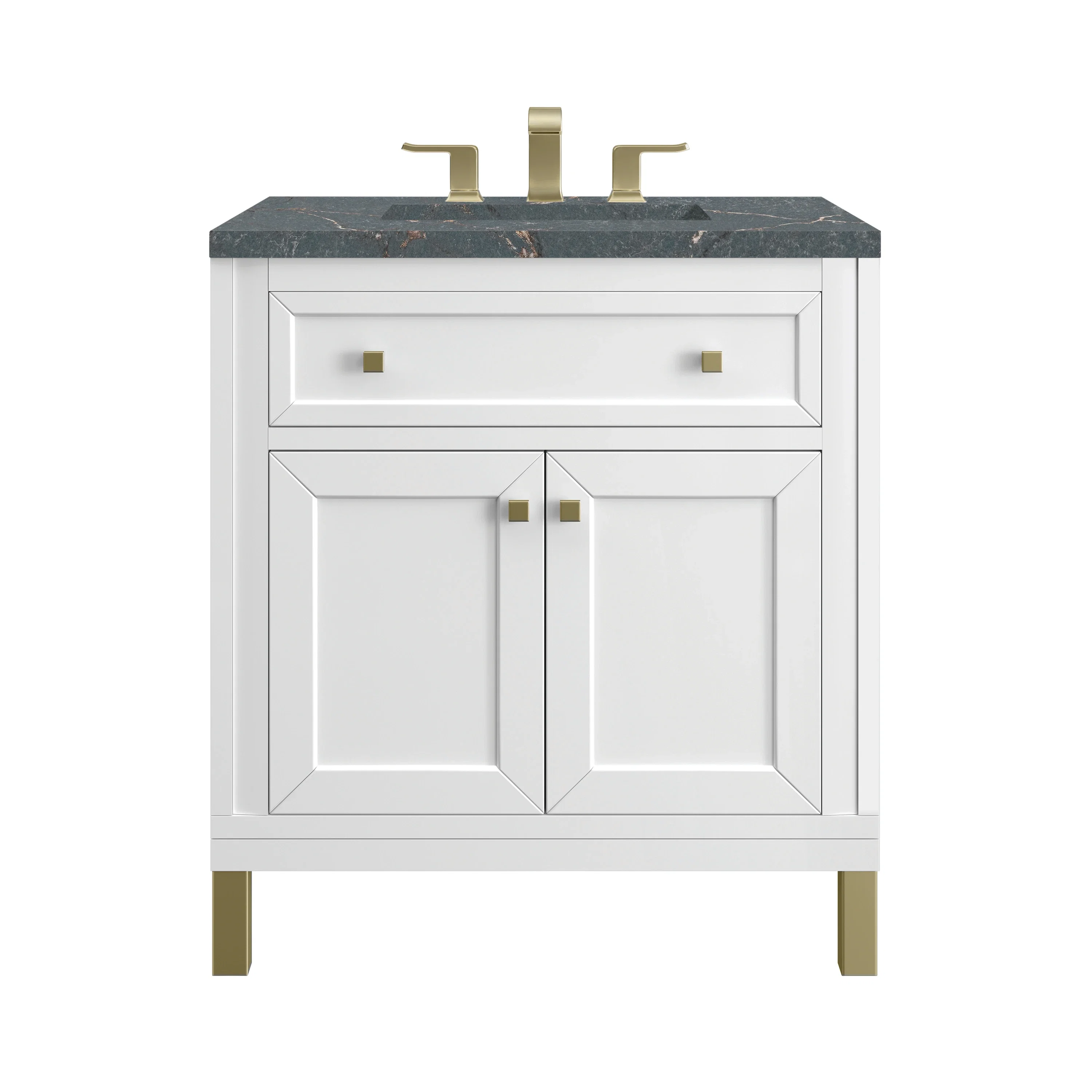 Chicago 30" Single Vanity, Glossy White, w/ 3 CM Parisien Bleu Silestone® Top