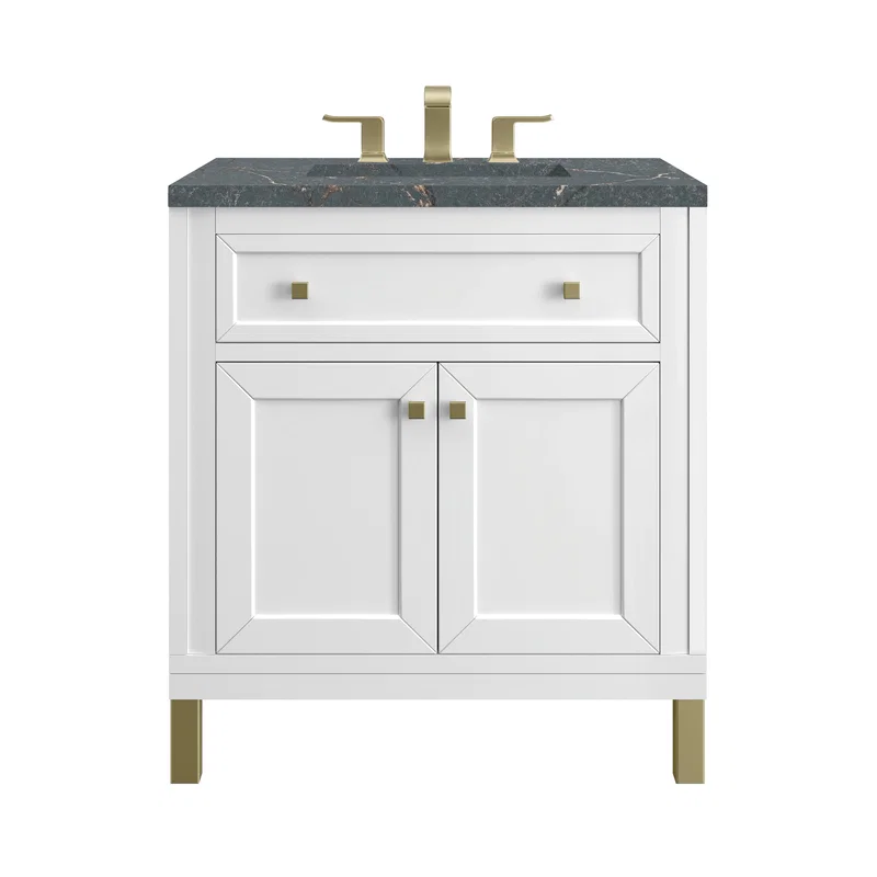 Chicago 30" Single Vanity, Glossy White, w/ 3 CM Parisien Bleu Silestone® Top