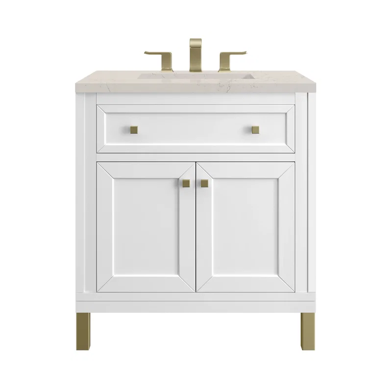 Chicago 30" Single Vanity, Glossy White, w/ 3 CM Siberian Silestone Top