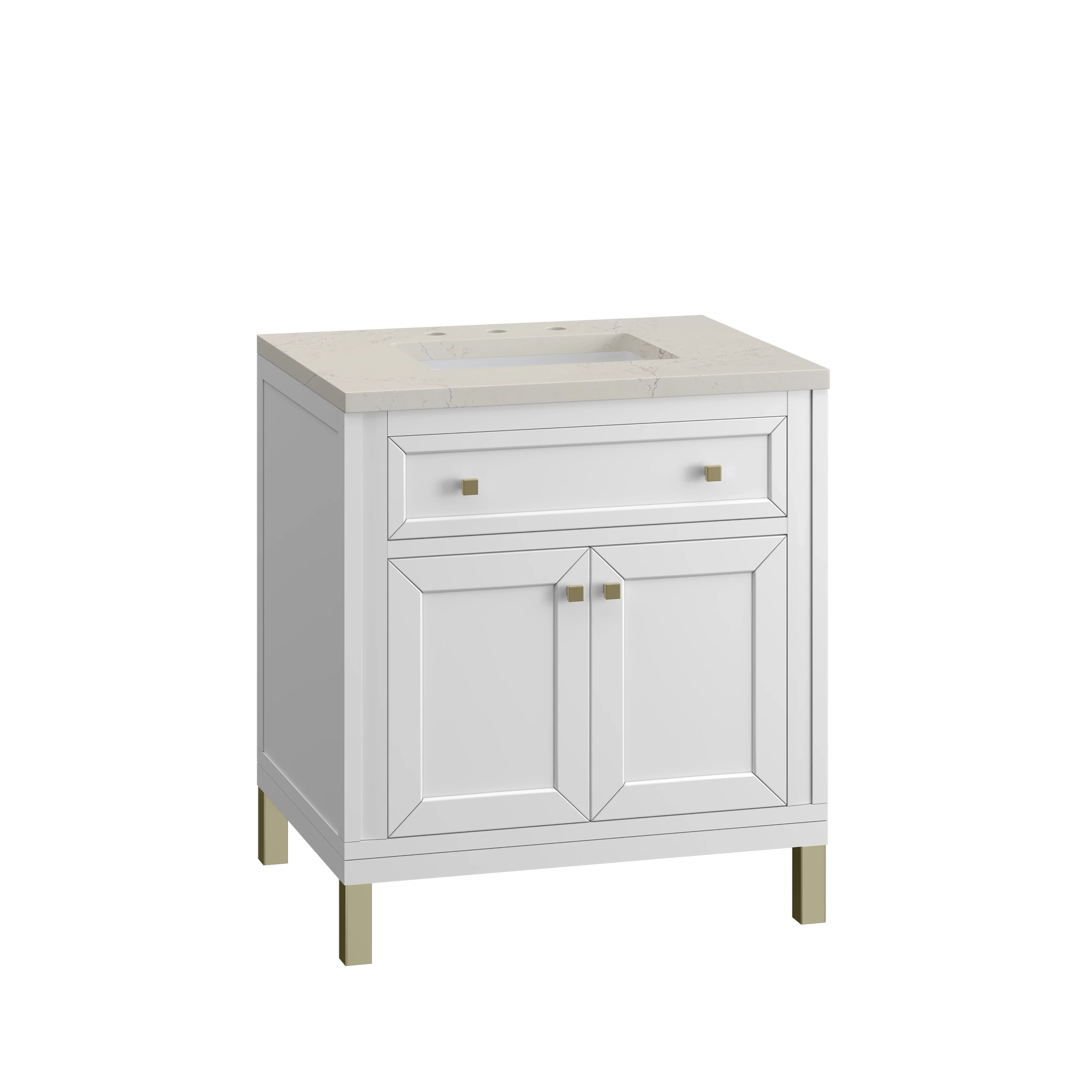 Chicago 30" Single Vanity, Glossy White, w/ 3 CM Siberian Silestone Top